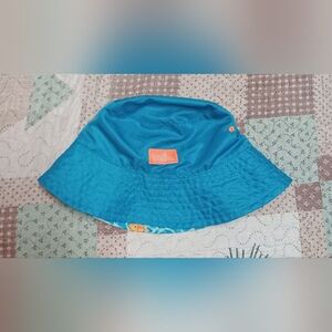 Blue Bucket Hat with Orange Logo